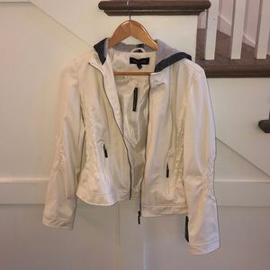 White Leather jacket with hood